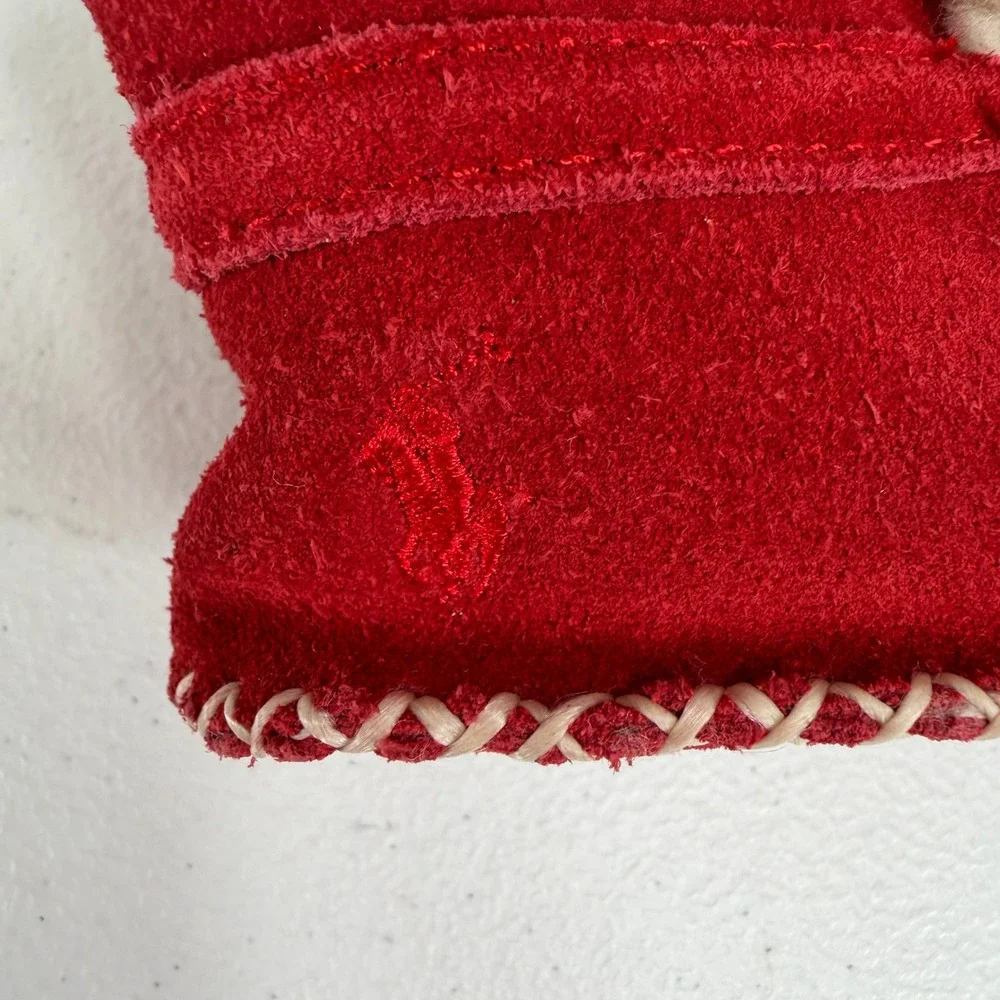 Ralph Lauren Infant Red Suede Shearling Moccasin Booties Pony Logo Soft Sole